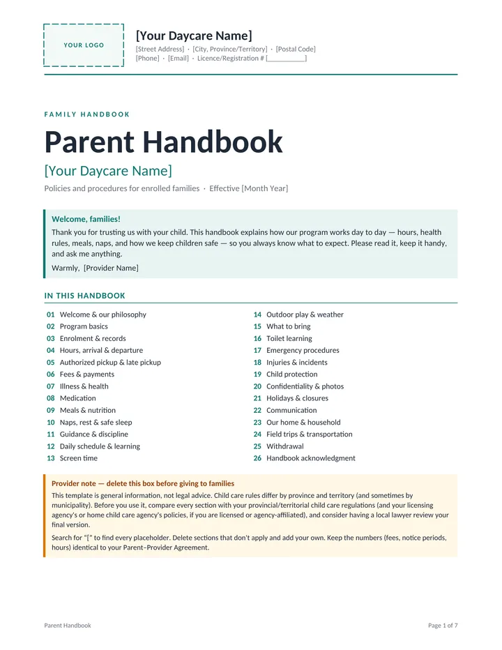 Parent Handbook cover