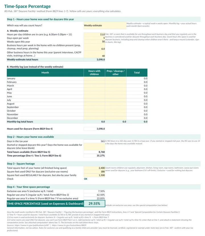 Time-Space % (IRS Pub. 587)