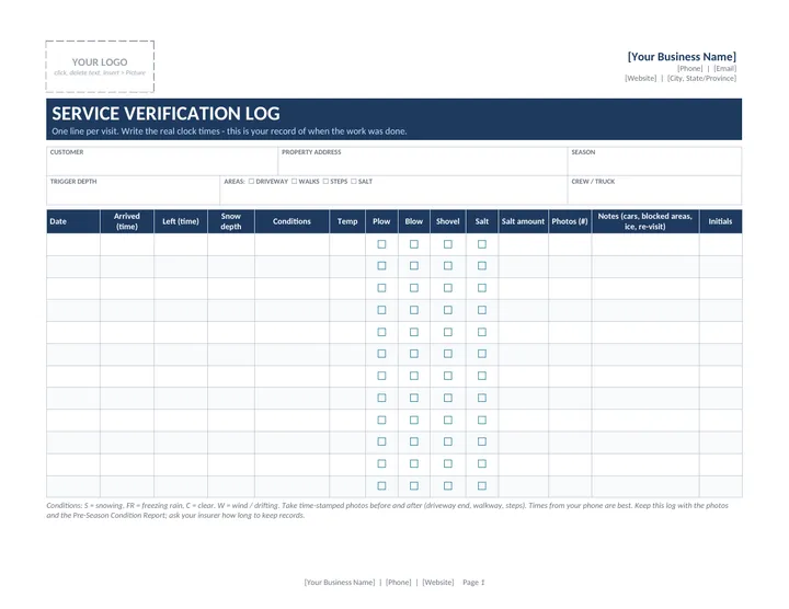 Service Verification Log